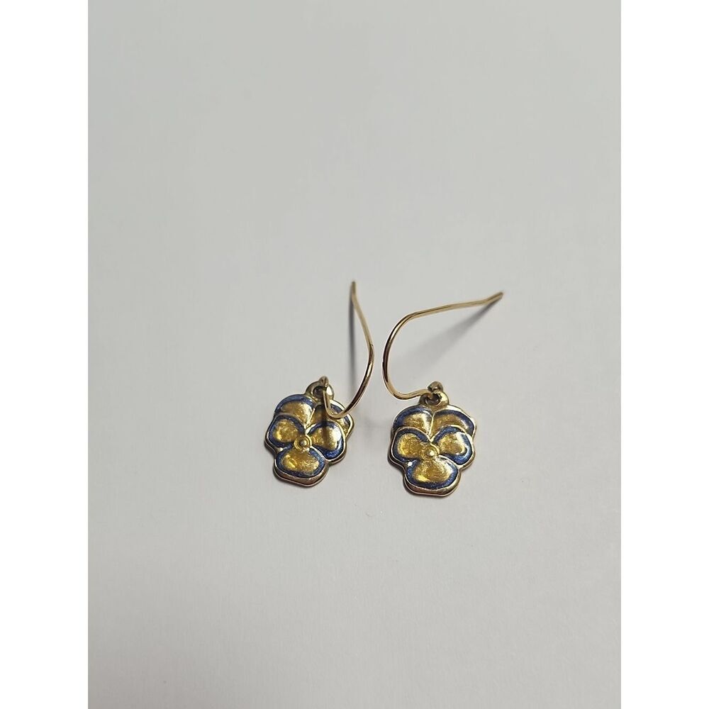 Avon Pansy Flower Gold Tone Drop Earrings